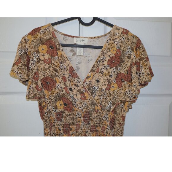 Beautiful Jessica Simpson Brown, Gold and Orange Floral Dress - Picture 2 of 4